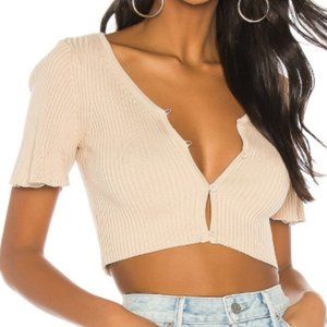 Lovers + Friends NANCY MINI CARDIGAN IN OATMEAL - shortsleeve, cropped, size S